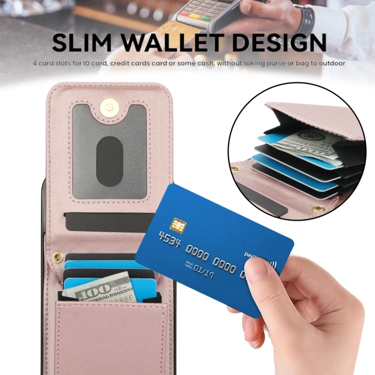 For iPhone 15 Pro YM015 Crossbody Rhombic Card Bag RFID Phone Case(Rose Gold) - HoMEdemic™ 