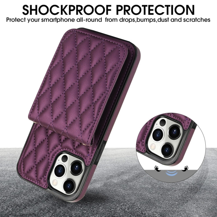 For iPhone 15 Pro YM015 Crossbody Rhombic Card Bag RFID Phone Case(Dark Purple) - HoMEdemic™ 