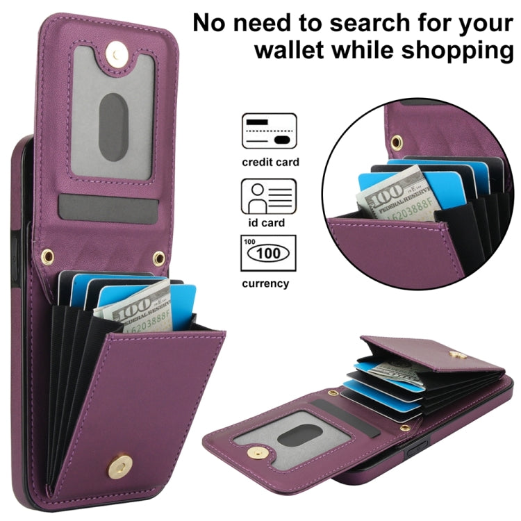 For iPhone 15 Pro YM015 Crossbody Rhombic Card Bag RFID Phone Case(Dark Purple) - HoMEdemic™ 