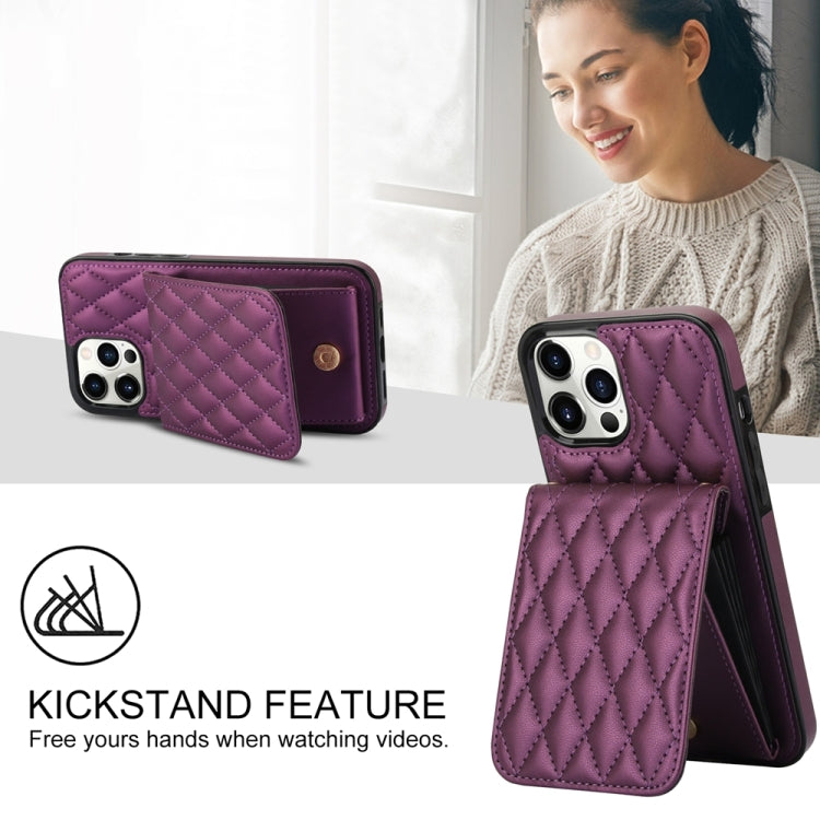 For iPhone 15 Pro YM015 Crossbody Rhombic Card Bag RFID Phone Case(Dark Purple) - HoMEdemic™ 