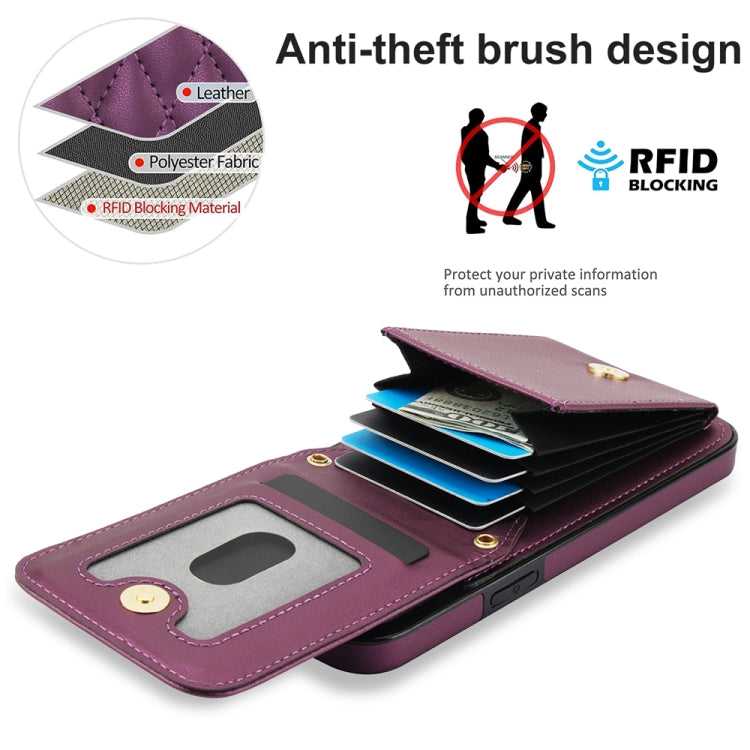 For iPhone 15 Pro YM015 Crossbody Rhombic Card Bag RFID Phone Case(Dark Purple) - HoMEdemic™ 