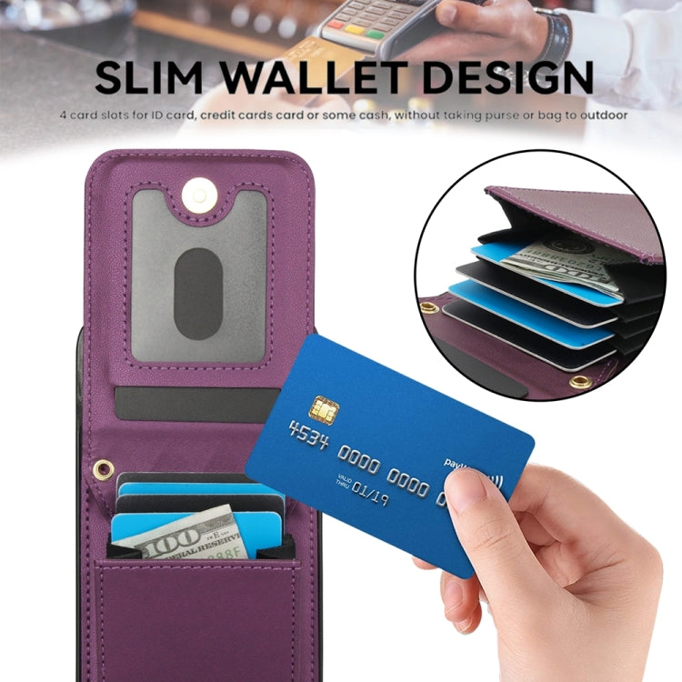 For iPhone 15 Pro YM015 Crossbody Rhombic Card Bag RFID Phone Case(Dark Purple) - HoMEdemic™ 