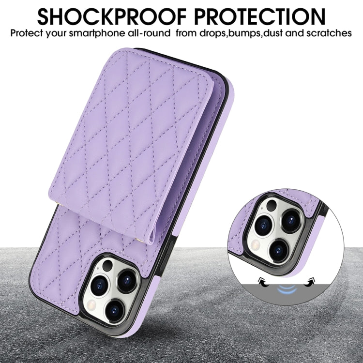 For iPhone 15 Pro YM015 Crossbody Rhombic Card Bag RFID Phone Case(Light Purple) - HoMEdemic™ 