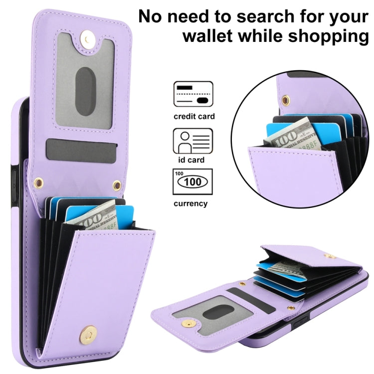 For iPhone 15 Pro YM015 Crossbody Rhombic Card Bag RFID Phone Case(Light Purple) - HoMEdemic™ 