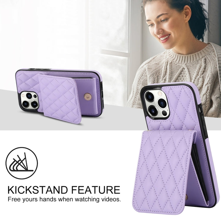 For iPhone 15 Pro YM015 Crossbody Rhombic Card Bag RFID Phone Case(Light Purple) - HoMEdemic™ 