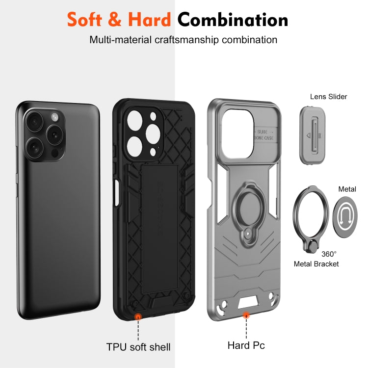 For iPhone 15 Pro Camshield Ring Holder Phone Case(Grey) - HoMEdemic™ 
