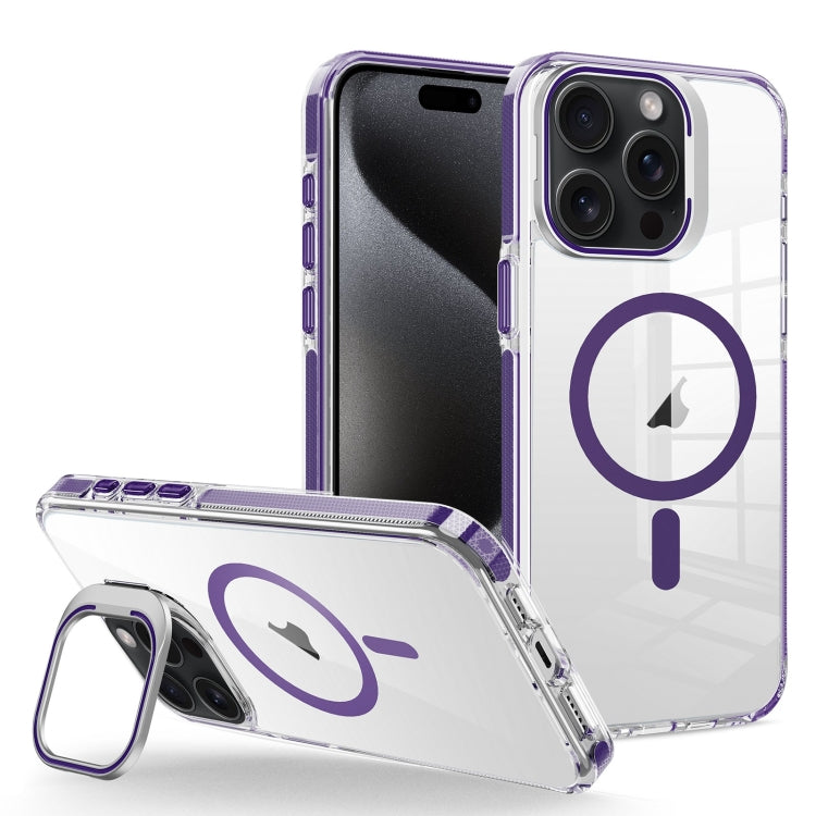 For iPhone 15 Pro J2 High Transparent MagSafe Magnetic Frame Holder Phone Case(Dark Purple) - HoMEdemic™ 