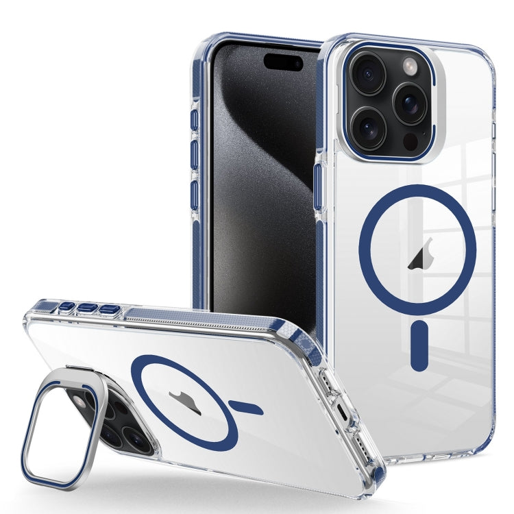 For iPhone 15 Pro J2 High Transparent MagSafe Magnetic Frame Holder Phone Case(Royal Blue) - HoMEdemic™ 
