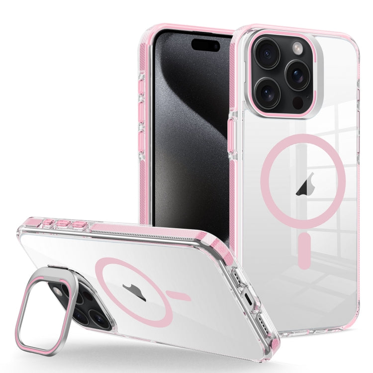 For iPhone 15 Pro J2 High Transparent MagSafe Magnetic Frame Holder Phone Case(Pink) - HoMEdemic™ 