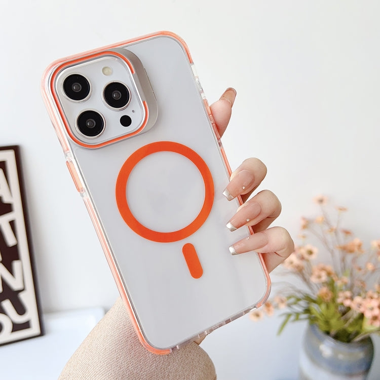 For iPhone 15 Pro J2 High Transparent MagSafe Magnetic Frame Holder Phone Case(Orange) - HoMEdemic™ 