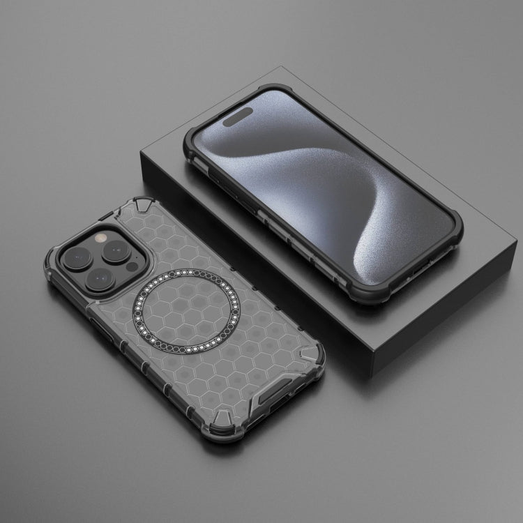 For iPhone 15 Pro Max Honeycomb Magnetic Ring Shockproof Phone Case(Black) - HoMEdemic™ 