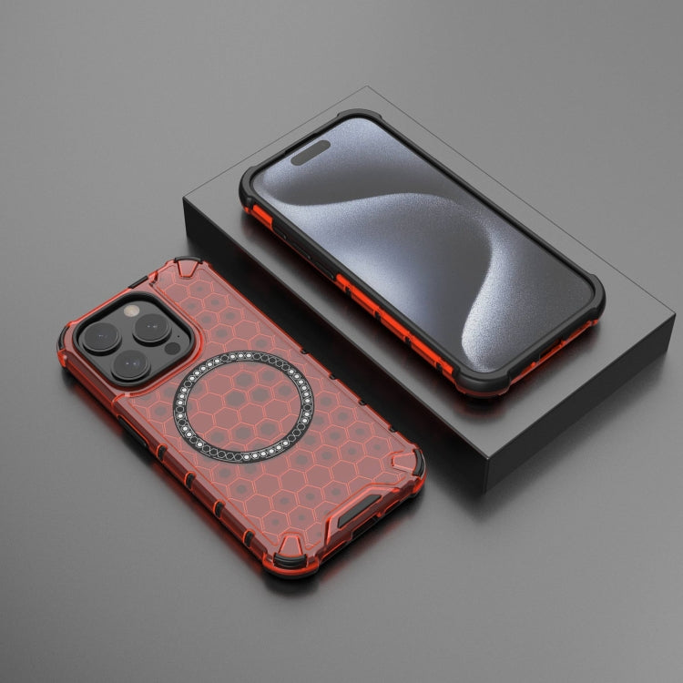 For iPhone 15 Pro Max Honeycomb Magnetic Ring Shockproof Phone Case(Red) - HoMEdemic™ 