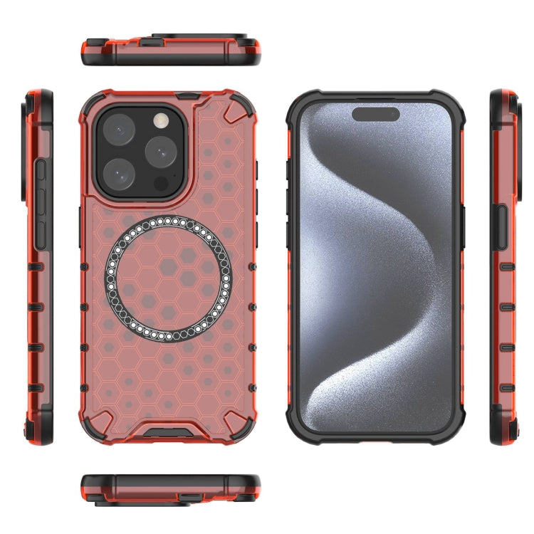 For iPhone 15 Pro Max Honeycomb Magnetic Ring Shockproof Phone Case(Red) - HoMEdemic™ 