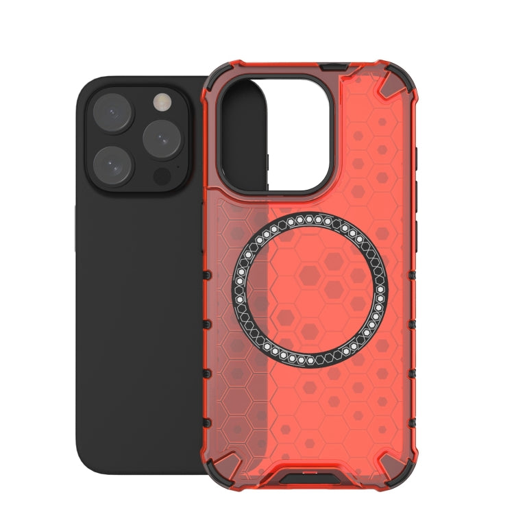 For iPhone 15 Pro Max Honeycomb Magnetic Ring Shockproof Phone Case(Red) - HoMEdemic™ 