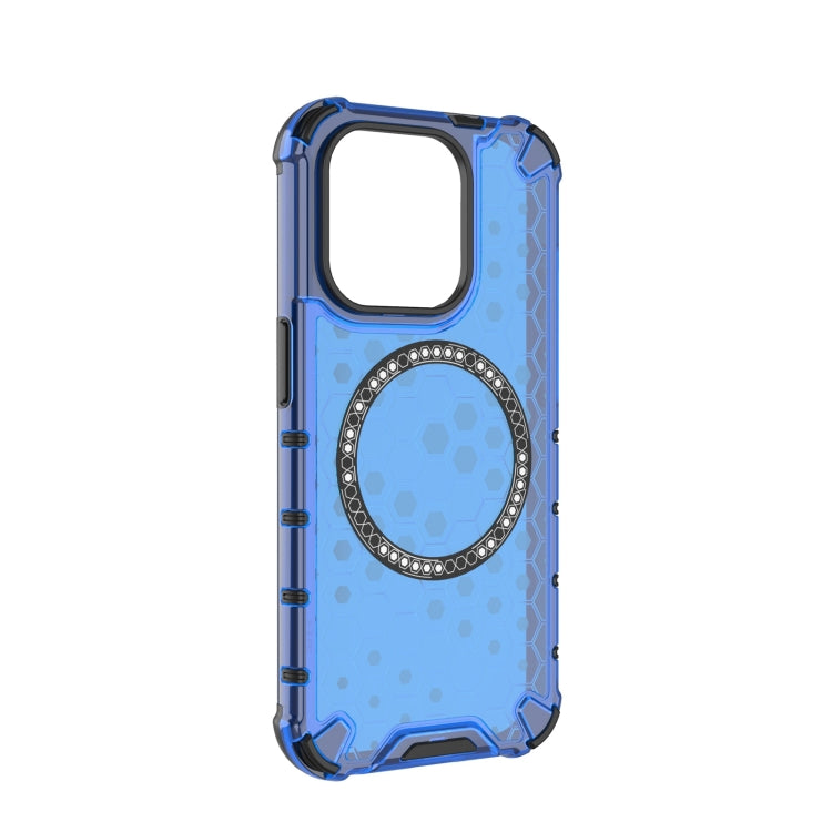 For iPhone 15 Pro Max Honeycomb Magnetic Ring Shockproof Phone Case(Blue) - HoMEdemic™ 