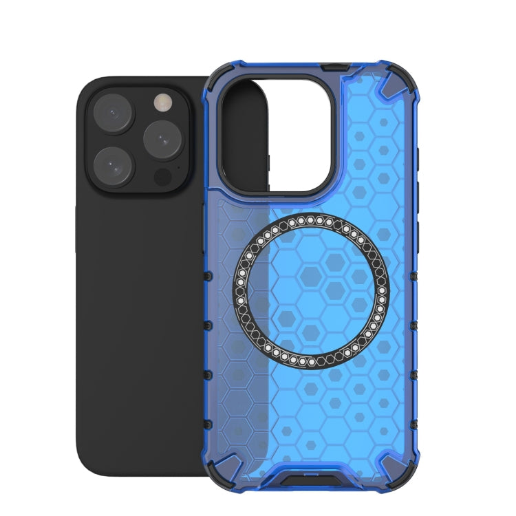 For iPhone 15 Pro Max Honeycomb Magnetic Ring Shockproof Phone Case(Blue) - HoMEdemic™ 