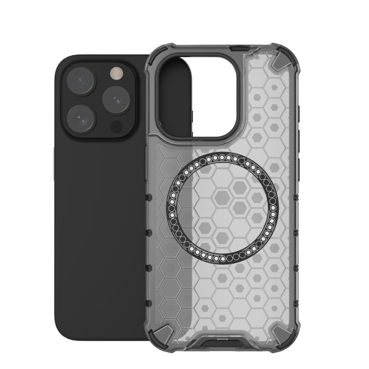 For iPhone 15 Pro Honeycomb Magnetic Ring Shockproof Phone Case(Black) - HoMEdemic™ 