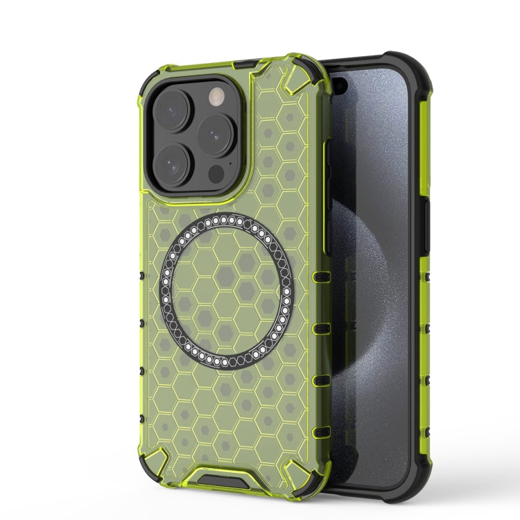 For iPhone 15 Pro Honeycomb Magnetic Ring Shockproof Phone Case(Green) - HoMEdemic™ 