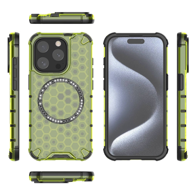 For iPhone 15 Pro Honeycomb Magnetic Ring Shockproof Phone Case(Green) - HoMEdemic™ 