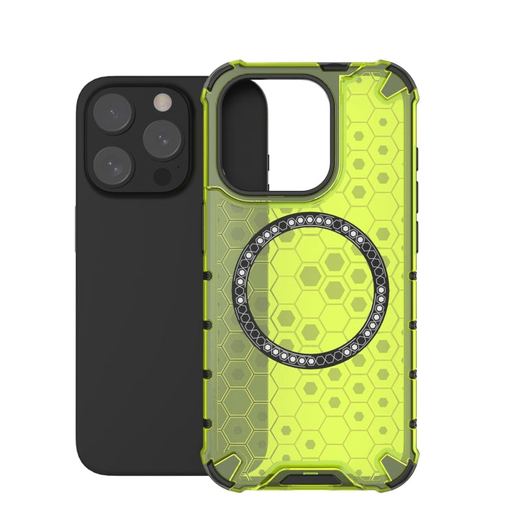 For iPhone 15 Pro Honeycomb Magnetic Ring Shockproof Phone Case(Green) - HoMEdemic™ 