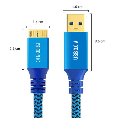 USB 3.0 Male To Micro USB 3.0 Male Braided Cable, Length:0.3m(Blue) - HoMEdemic™ 