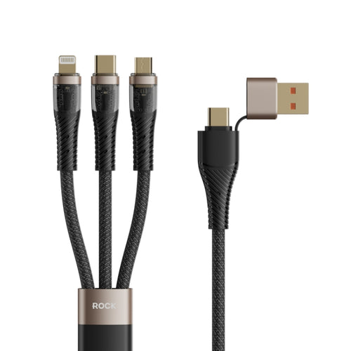 ROCK G20 Two to Three 5A USB+Type-C to 8 Pin+Type-C+Micro USB Fast Charging Data Cable, Length: 1.5m(Black) - HoMEdemic™ 