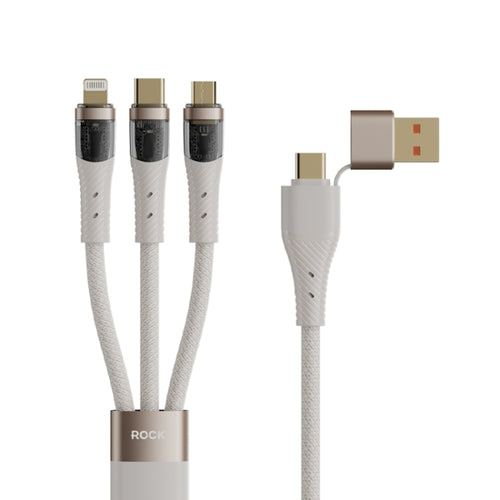 ROCK G20 Two to Three 5A USB+Type-C to 8 Pin+Type-C+Micro USB Fast Charging Data Cable, Length: 1.5m(Beige) - HoMEdemic™ 