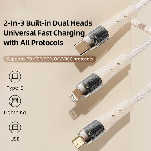 ROCK G20 Two to Three 5A USB+Type-C to 8 Pin+Type-C+Micro USB Fast Charging Data Cable, Length: 1.5m(Beige) - HoMEdemic™ 