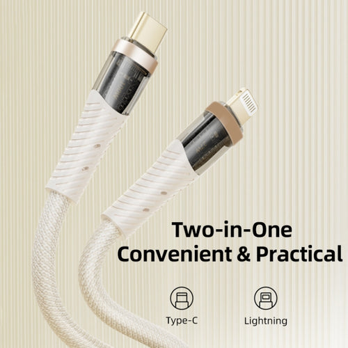 ROCK G20 2 in 1 5A USB-C/Type-C to USB-C/Type-C+8 Pin Transparent Fast Charging Data Cable, Length: 1.5m(Beige) - HoMEdemic™ 