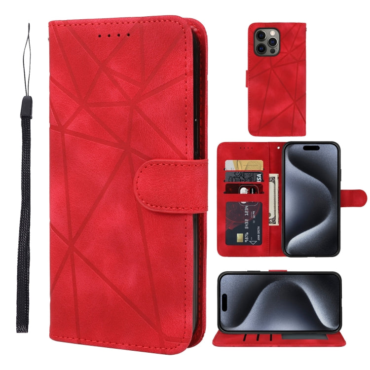 For iPhone 15 Pro Max Skin Feel Geometric Lines Leather Phone Case(Red) - HoMEdemic™ 