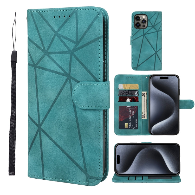 For iPhone 15 Pro Max Skin Feel Geometric Lines Leather Phone Case(Green) - HoMEdemic™ 