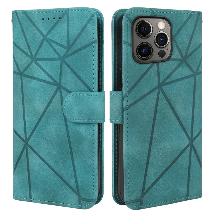 For iPhone 15 Pro Max Skin Feel Geometric Lines Leather Phone Case(Green) - HoMEdemic™ 