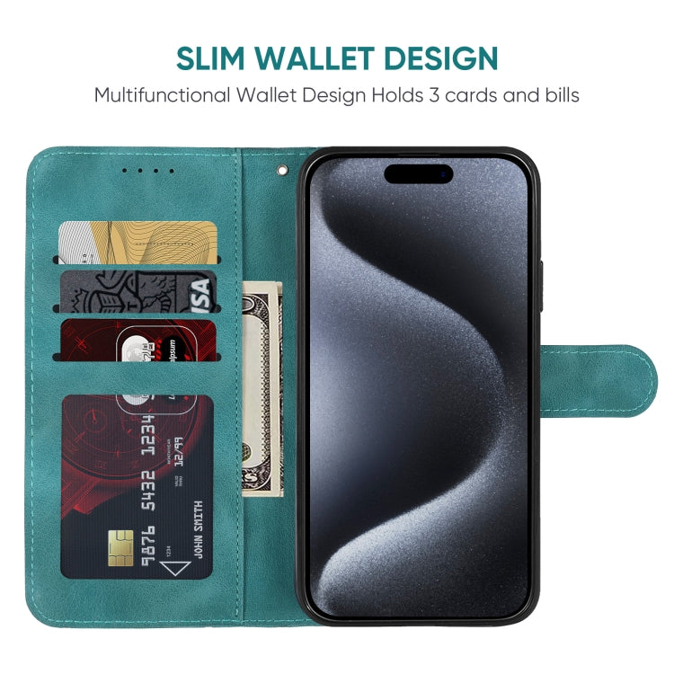 For iPhone 15 Pro Max Skin Feel Geometric Lines Leather Phone Case(Green) - HoMEdemic™ 
