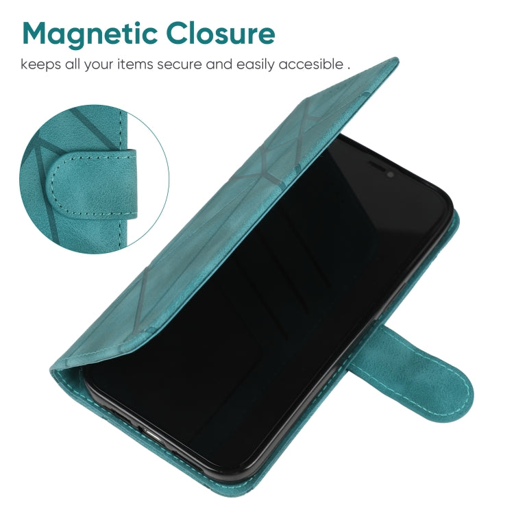 For iPhone 15 Pro Max Skin Feel Geometric Lines Leather Phone Case(Green) - HoMEdemic™ 