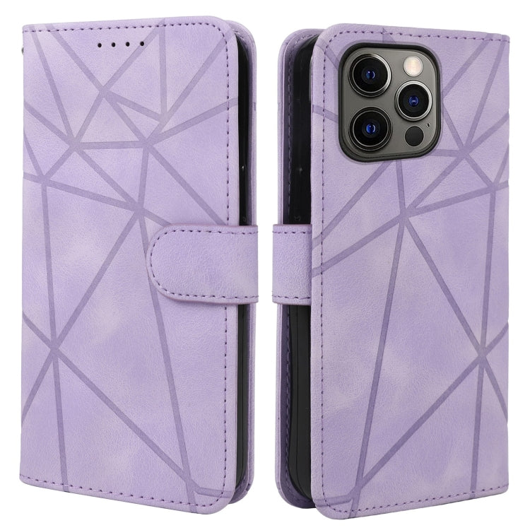 For iPhone 15 Pro Max Skin Feel Geometric Lines Leather Phone Case(Purple) - HoMEdemic™ 