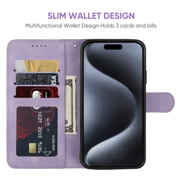 For iPhone 15 Pro Max Skin Feel Geometric Lines Leather Phone Case(Purple) - HoMEdemic™ 