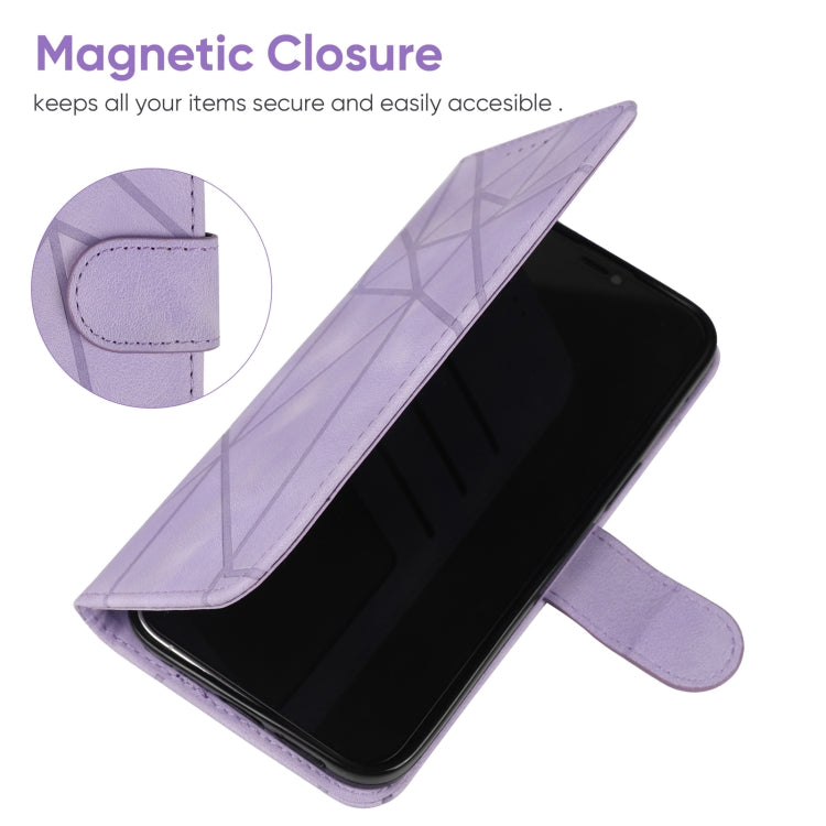 For iPhone 15 Pro Max Skin Feel Geometric Lines Leather Phone Case(Purple) - HoMEdemic™ 