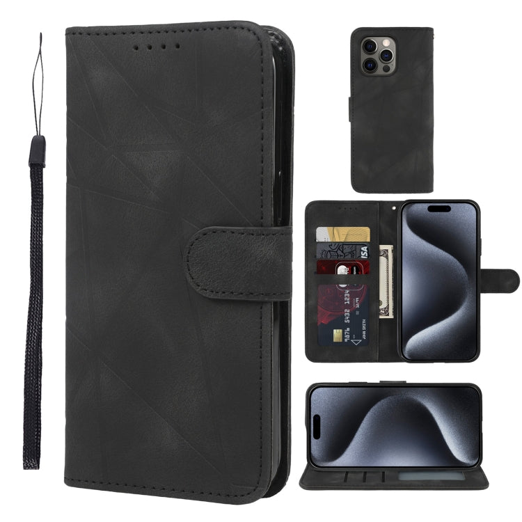 For iPhone 15 Pro Skin Feel Geometric Lines Leather Phone Case(Black) - HoMEdemic™ 