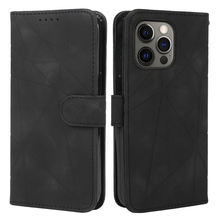 For iPhone 15 Pro Skin Feel Geometric Lines Leather Phone Case(Black) - HoMEdemic™ 