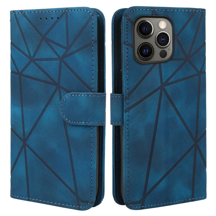 For iPhone 15 Pro Skin Feel Geometric Lines Leather Phone Case(Blue) - HoMEdemic™ 