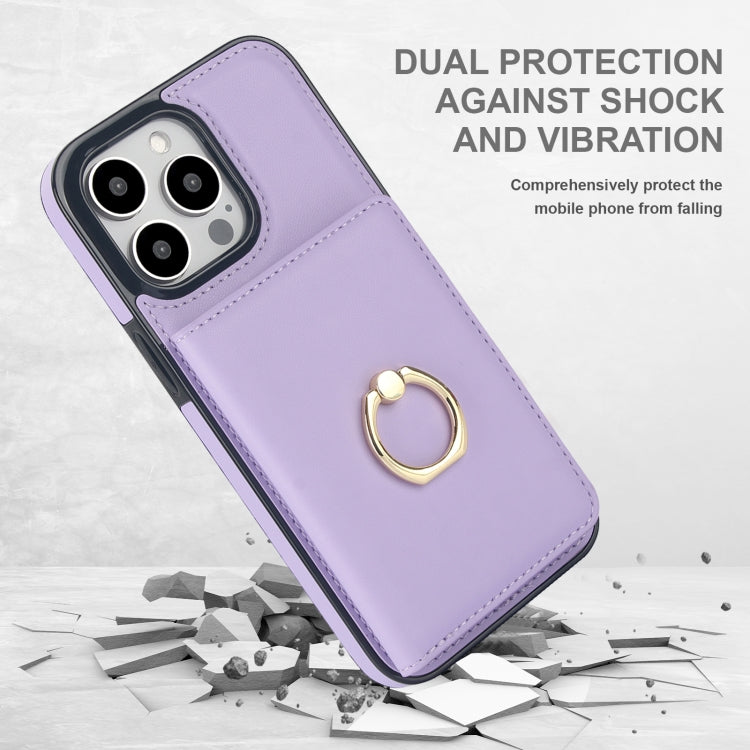 For iPhone 15 Pro Max RFID Anti-theft Card Ring Holder Phone Case(Purple) - HoMEdemic™ 