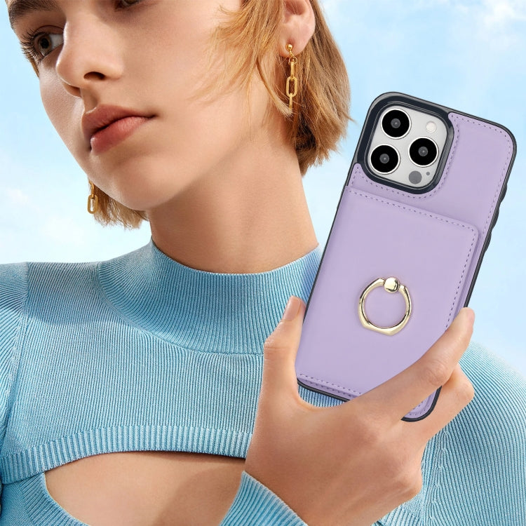 For iPhone 15 Pro Max RFID Anti-theft Card Ring Holder Phone Case(Purple) - HoMEdemic™ 