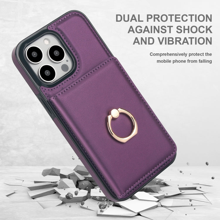 For iPhone 15 Pro RFID Anti-theft Card Ring Holder Phone Case(Dark Purple) - HoMEdemic™ 