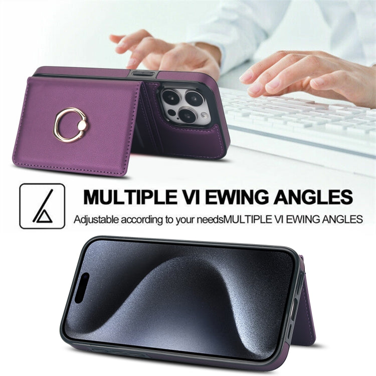 For iPhone 15 Pro RFID Anti-theft Card Ring Holder Phone Case(Dark Purple) - HoMEdemic™ 
