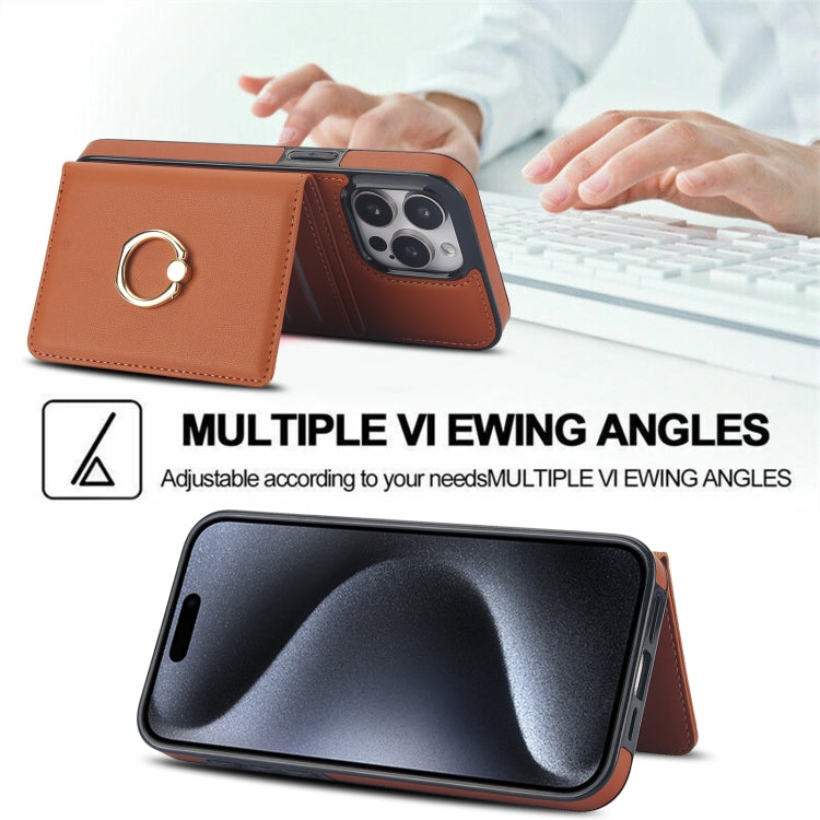 For iPhone 15 Pro RFID Anti-theft Card Ring Holder Phone Case(Brown) - HoMEdemic™ 