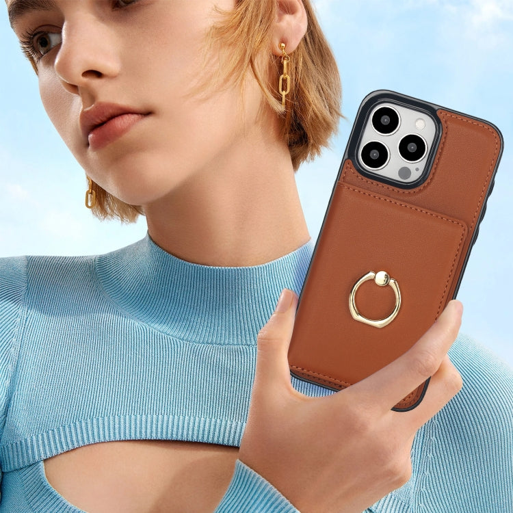 For iPhone 15 Pro RFID Anti-theft Card Ring Holder Phone Case(Brown) - HoMEdemic™ 