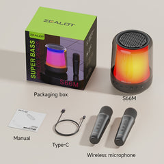 Zealot S66M RGB Rhythmic Light Karaoke Wireless Speaker, Style:Dual Mic(Black) - HoMEdemic™ 