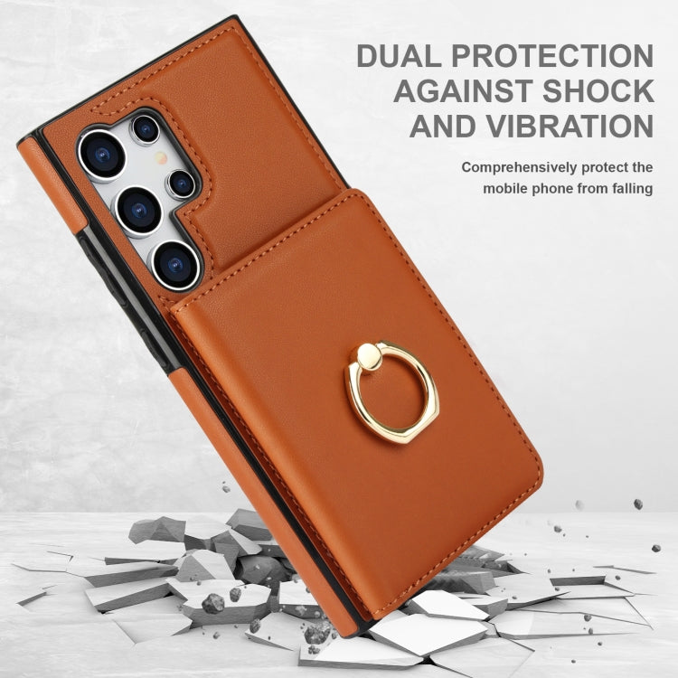 For Samsung Galaxy S24 Ultra 5G RFID Anti-theft Card Ring Holder Phone Case(Brown) - HoMEdemic™ 