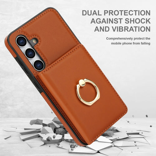 For Samsung Galaxy S24 5G RFID Anti-theft Card Ring Holder Phone Case(Brown) - HoMEdemic™ 