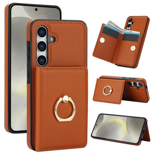 For Samsung Galaxy S24 5G RFID Anti-theft Card Ring Holder Phone Case(Brown) - HoMEdemic™ 